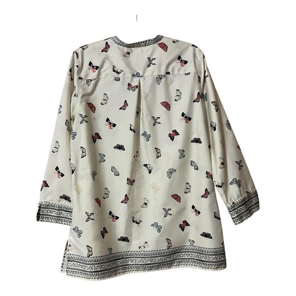 Coldwater Creek Womens Size Large Butterfly Print Cotton Tunic Top Blouse - Picture 4 of 5
